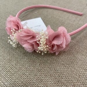 Diadema con tres flores  de bambula y paniculata seca