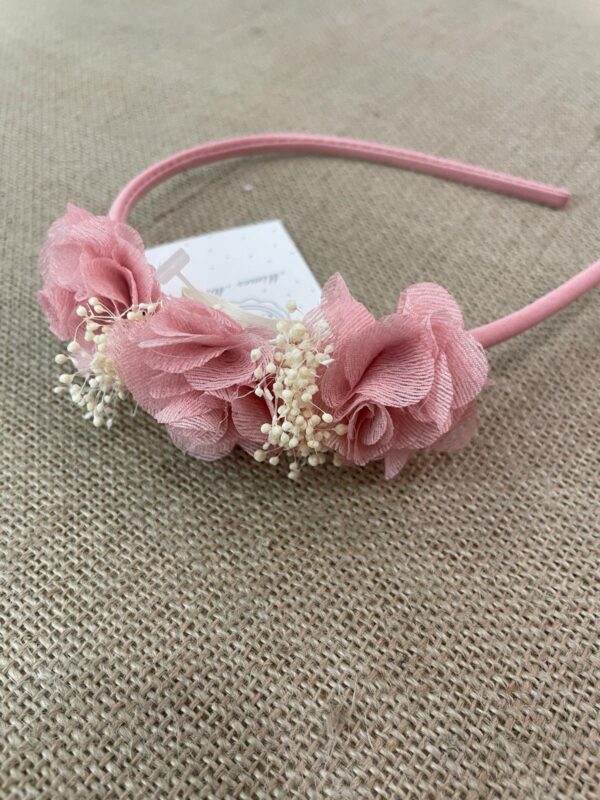 Diadema con tres flores  de bambula y paniculata seca