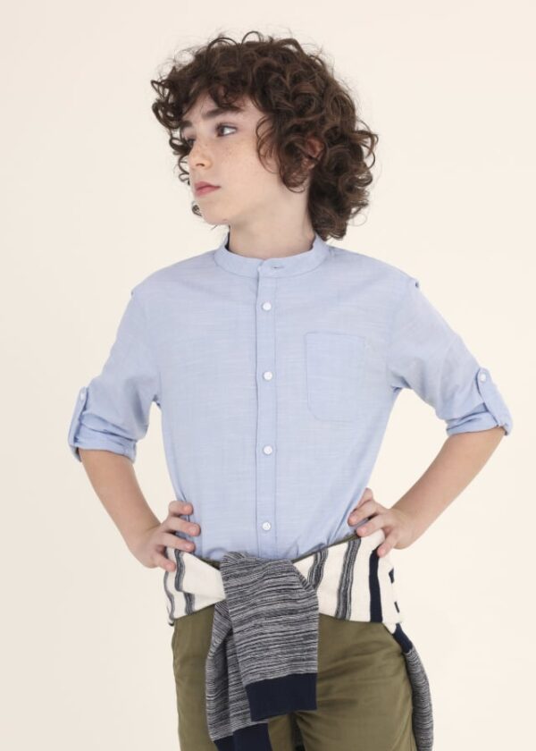 Camisa con cuello mao de algodón sostenible para chico