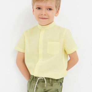 Camisa de manga corta con cuello mao en lino para niño