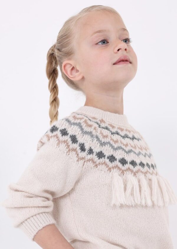 Jersey jacquard y flecos niña
