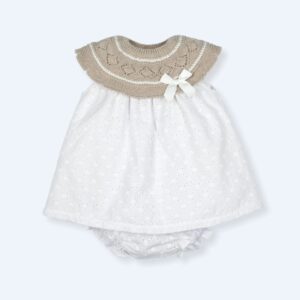 VESTIDO PUNTO Y TEJIDO VOILE BORDADO CON CULOTTEO CALA MONSUL