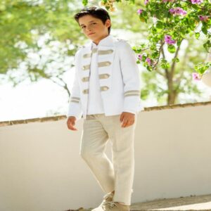 TRAJE ALMIRANTE LINO MAO 3P, Blanco/Arena