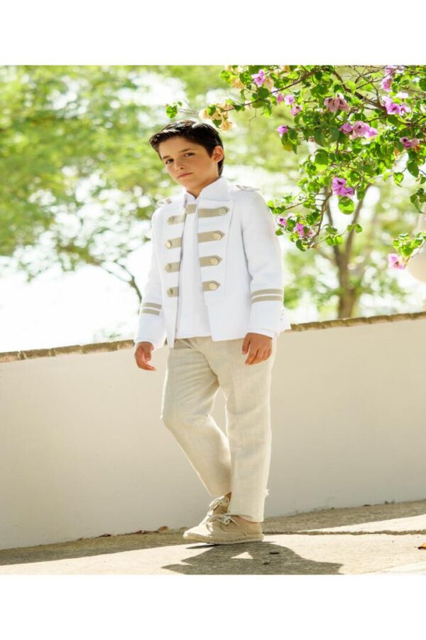 TRAJE ALMIRANTE LINO MAO 3P, Blanco/Arena