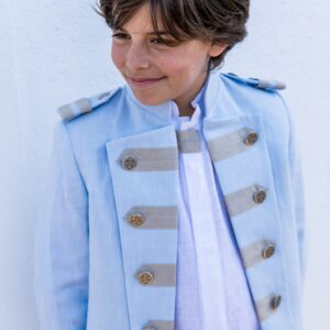 TRAJE ALMIRANTE LINO MAO 3P, Celeste/Arena