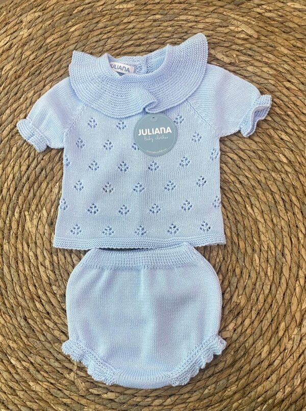 Conjunto Braga Punto Rombo Calado ,Celeste.