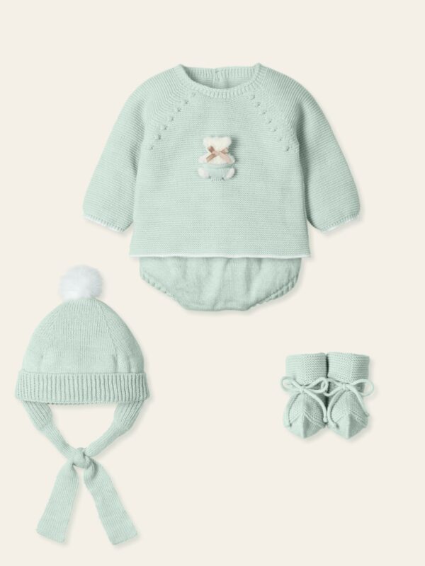 Traje 4P Canesú menguado, gorro y patucos ESPECIAL osito "SOÑAR" - Imagen 2