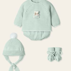 Traje 4P Canesú menguado, gorro y patucos ESPECIAL osito "SOÑAR"