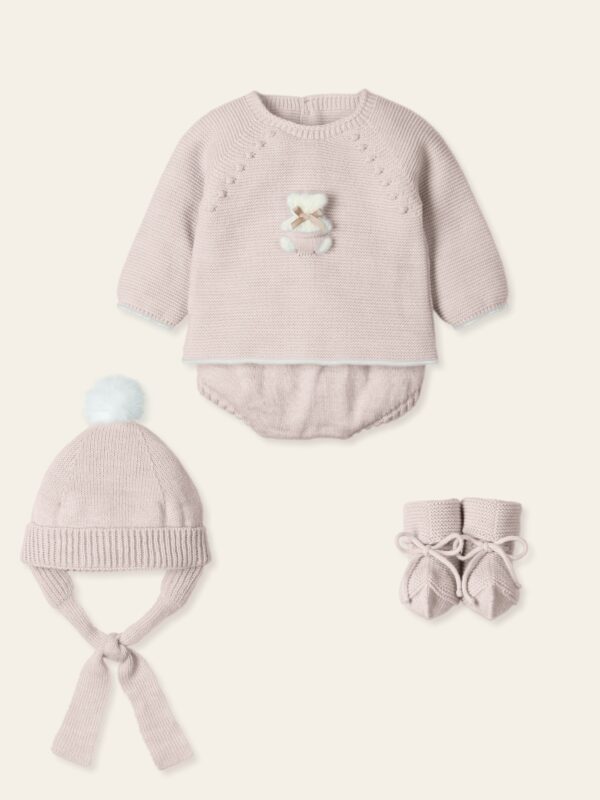 Traje 4P Canesú menguado, gorro y patucos ESPECIAL osito "SOÑAR" - Imagen 3