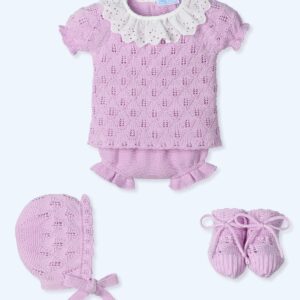 Traje 4 piezas corto M/C culotte de punto capota y patucos hilo
