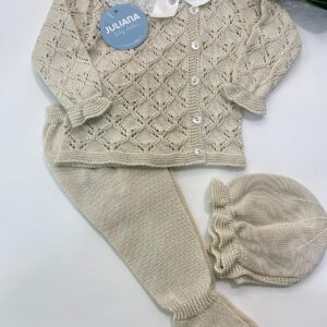 Conjunto 3p. calado rombo Crema