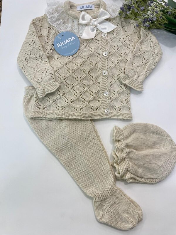 Conjunto 3p. calado rombo Crema