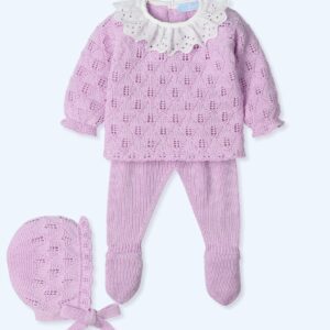 Traje 3 piezas con gorro tira bordada