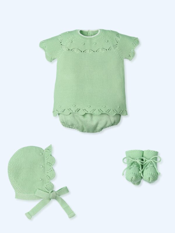 Conjunto 4 piezas M/C canesu corto, culotte punto con gorro