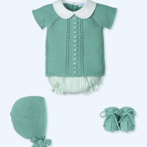 Traje 4 piezas canesú con cuello bebé y culotte