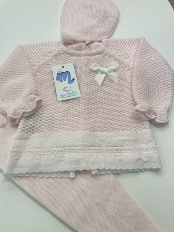 ProductoConjunto 3 piezas canesu, con gorro y con tira bordada lovi en rosa y celeste - Imagen 4