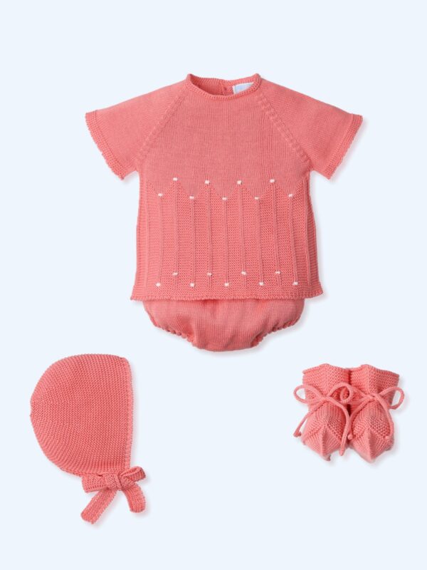 Conjunto 4 piezas corto, culotte de punto capota y patucos