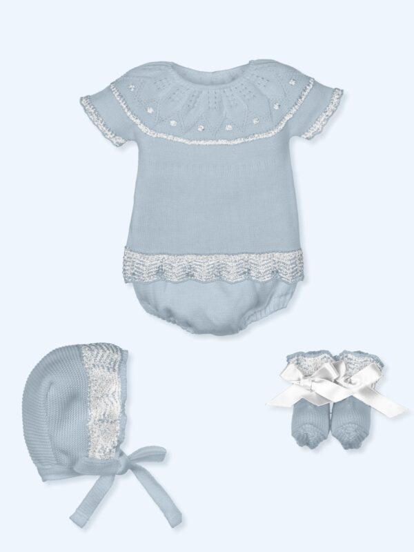 Conjunto corto 4 piezas punto Canesú, patucos capota y culotte - Imagen 3