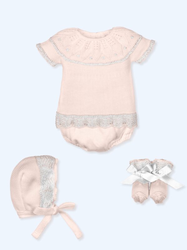 Conjunto corto 4 piezas punto Canesú, patucos capota y culotte - Imagen 4