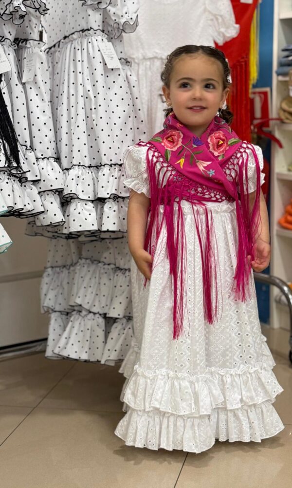 Traje flamenca niña mangas farol  perforado - Imagen 8