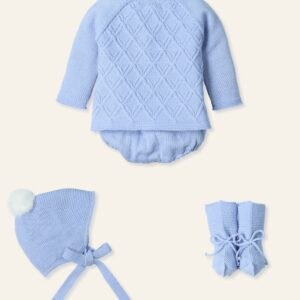 Traje 4P Canesú, culotte punto, gorro y patucos menguado aranes "CIELO INVERNAL"