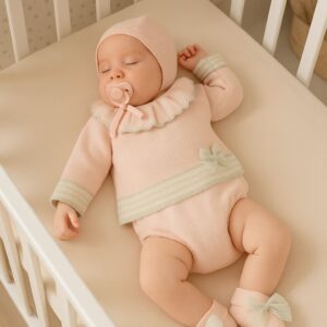 Traje 4P Canesú LUX ,culotte, capota y patucoshilatura especial "FEATHER NATURAL"