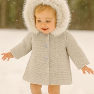 Abrigo niña punto link forrado capucha pelo artificial " LIBERTY PASTEL"