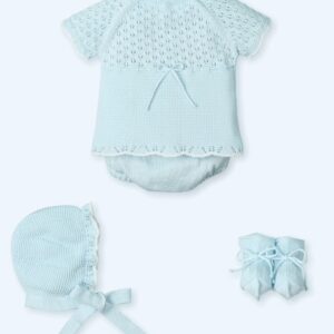 Traje 4 Piezas M/C pasacintas, culotte punto con gorro y patucos menguado SERENITY BRODAT