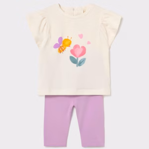 Conjunto legging estampado y camiseta bebé
